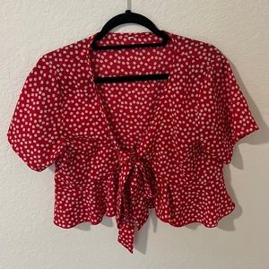 Red and White Polka Dot Tie Top